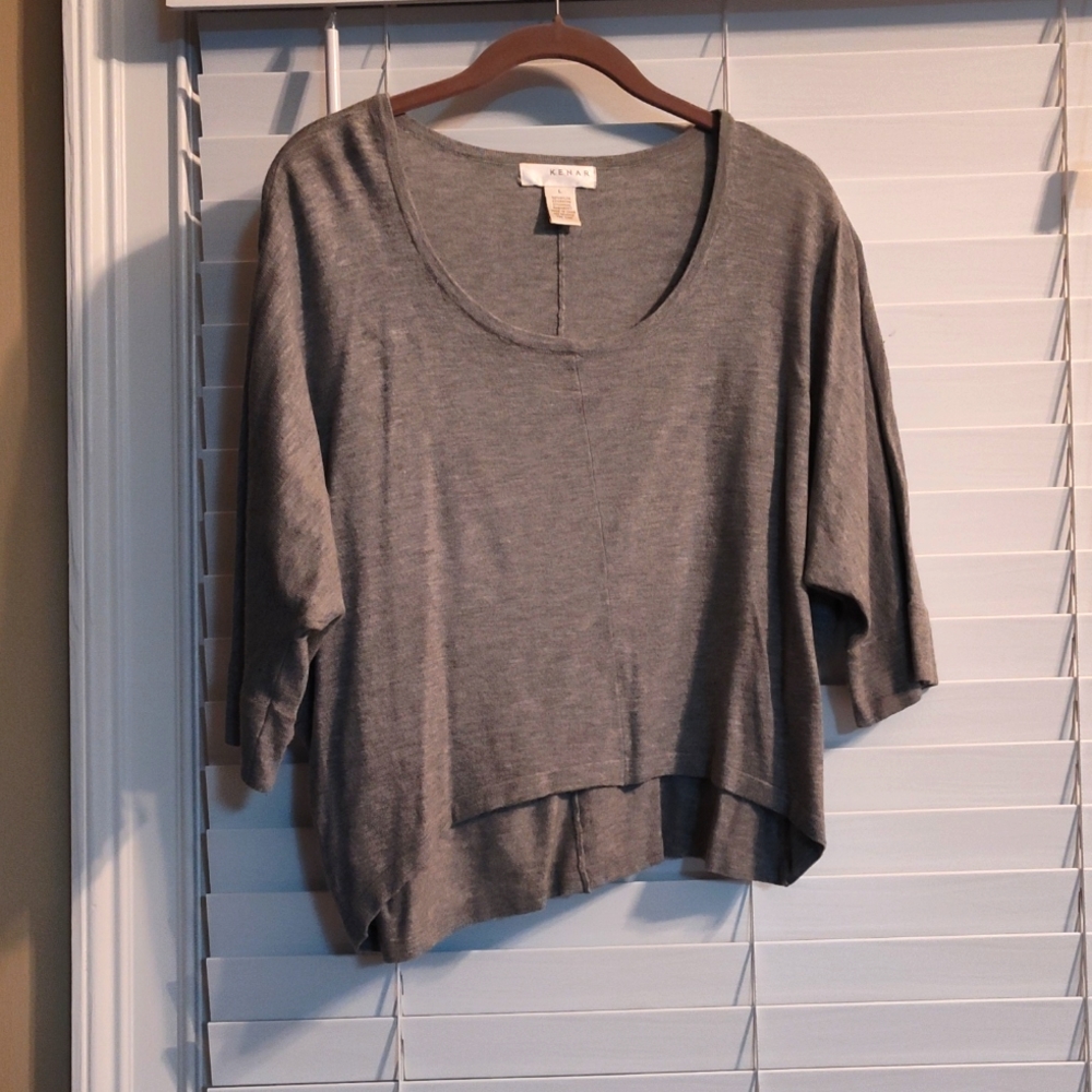 Kenar Hi-Lo Crop Top 3/4 Sleeves Gray Size Large